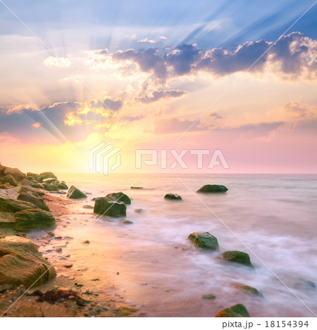Sunrise landscape over beautiful rocky coastline Sunrise landscape over beautiful rocky coastline 18154394