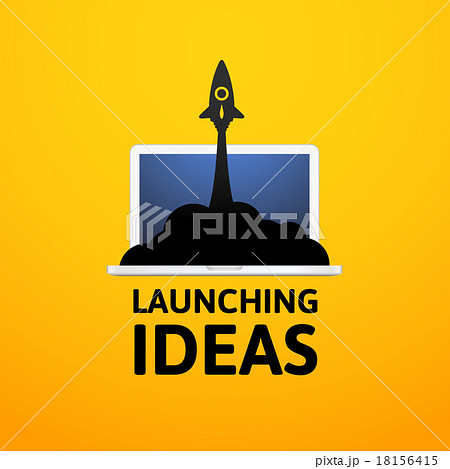 Black rocket and laptop, icon in flat style Black rocket and laptop, icon in flat style 18156415