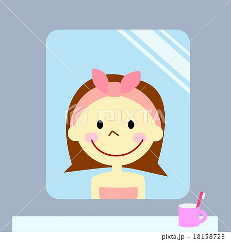 鏡に写る笑顔の女性のイラスト素材 鏡に写る笑顔の女性のイラスト素材