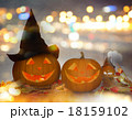 close up of carved halloween pumpkins on table 18159102