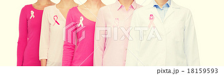 close up of women with cancer awareness ribbons 18159593