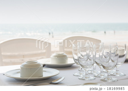 Table setting near beach restaurant Table setting near beach restaurant 18169985