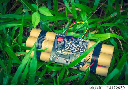 TNT time bomb on grass ( Filtered image processed vintage effec 18170089