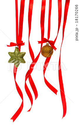 Beautiful christmas decorations with Shiny red ribbon on white Beautiful christmas decorations with Shiny red ribbon on white 18170266