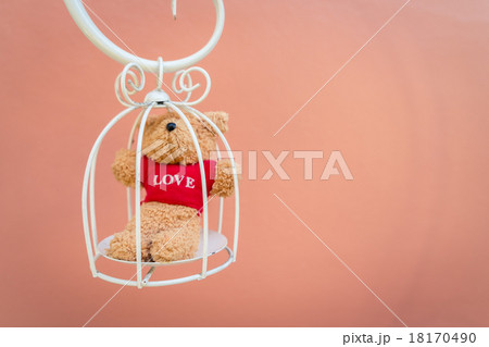 Bear doll in white bird cage 18170490