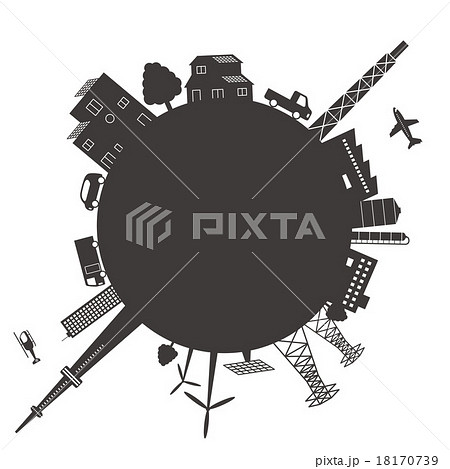 球体の上の様々な建物と交通 18170739
