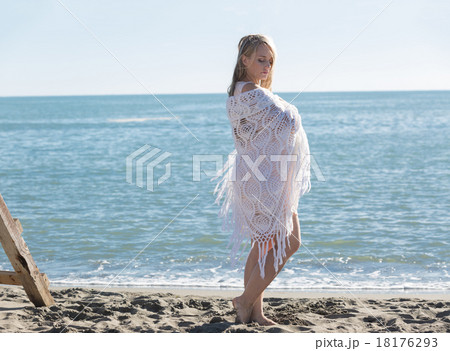 Portrait of beautiful pregnant woman over sea 18176293