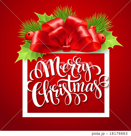 Merry Christmas lettering card with holly. Vector Merry Christmas lettering card with holly. Vector 18176663