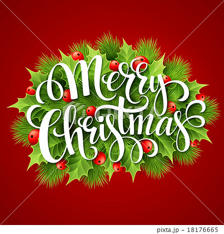 Merry Christmas lettering card with holly. Vector Merry Christmas lettering card with holly. Vector 18176665