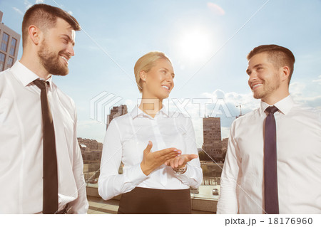 Three business partners having conversation 18176960