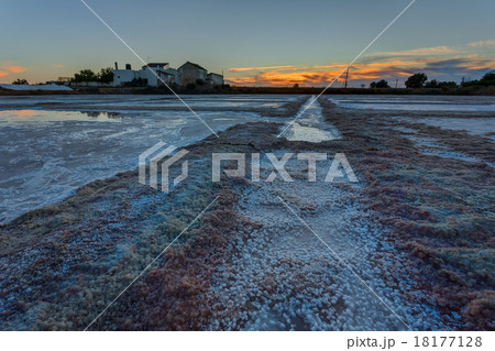 Portuguese sea salt lakes. Sunset in the evening. Portuguese sea salt lakes. Sunset in the evening. 18177128