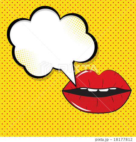 Open Red Lips with Speech Bubble Pop Art 18177812