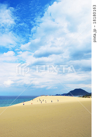 鳥取砂丘　馬の背頂上からの景色を眺める人々 18180163