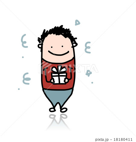 Cute boy with present box, cartoon for your design Cute boy with present box, cartoon for your design 18180411