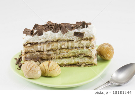 Chestnut cake slice on a green plate 18181244