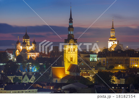 Night aerial view of old town, Tallinn, Estonia Night aerial view of old town, Tallinn, Estonia 18182554
