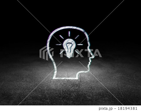 Studying concept: Head With Lightbulb in grunge 18194381