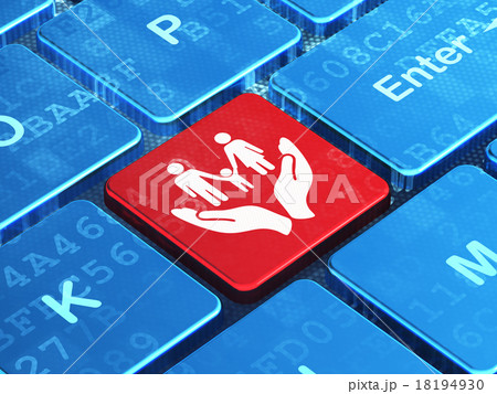 Insurance concept: Family And Palm on computer Insurance concept: Family And Palm on computer 18194930