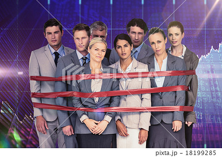 Composite image of upset business team fastened with adhesive ta Composite image of upset business team fastened with adhesive ta 18199285