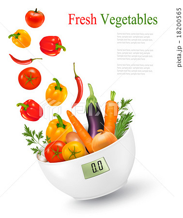 Vegetables with in a weight scale. Diet concept. Vegetables with in a weight scale. Diet concept. 18200565
