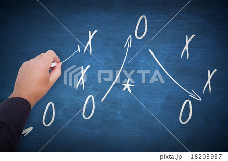 Composite image of hand of a businessman writing with a chalk 18203937