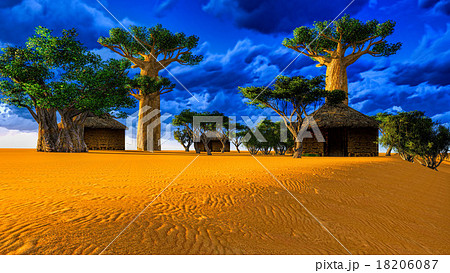 African village with traditional huts  18206087