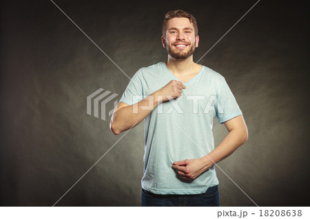 Man guy in blank shirt with empty copy space. 18208638