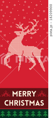 Merry Christmas banner with reindeer in knitted 18209900