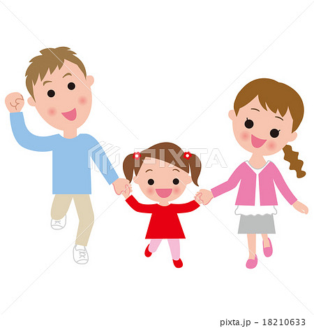 家族 笑顔 三人 女の子 走るのイラスト素材