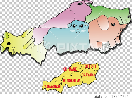 地図の動物 中国地方5県 シルエットのイラスト素材