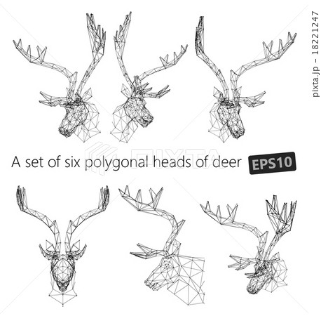 A set of polygonal heads of deer. A set of polygonal heads of deer. 18221247