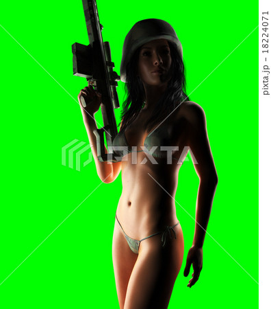 sexy bikini woman holding army weapon  18224071