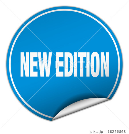 new edition round blue sticker isolated on white 18226868