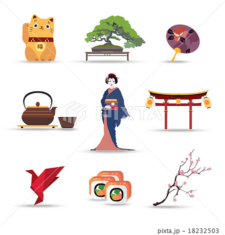 Set of Japan isolated travel colorful flat icons. 18232503