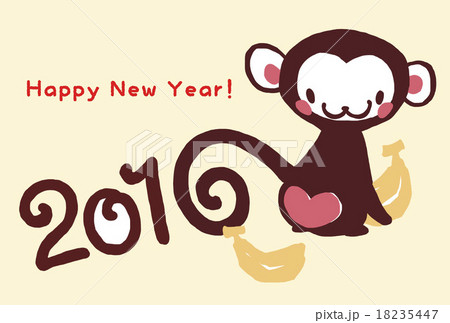 おさるさんのしっぽ【背景色付き】はがきテンプレート 18235447