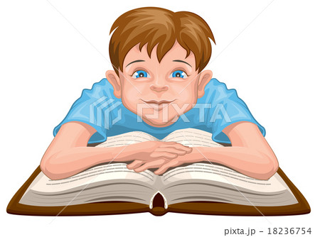Boy reading book. Child sits in front of an open 18236754