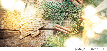 Christmas Light with Bokeh and Metal Fir Tree Toy 18244084