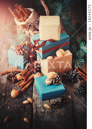 Festive Gifts with Boxes, Coniferous, Basket Festive Gifts with Boxes, Coniferous, Basket 18244275