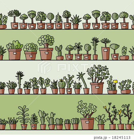 Shelves with cactus in pots, seamless pattern Shelves with cactus in pots, seamless pattern 18245113
