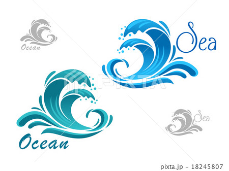 Blue sea waves icon with water splash 18245807