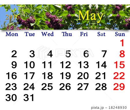 calendar for May of 2016 with lilac bush 18248930