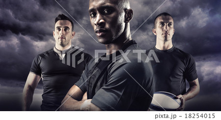 Composite image of portrait of confident athlete with arms cross 18254015
