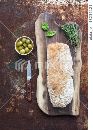 Freshly baked homemade ciabatta bread with olives Freshly baked homemade ciabatta bread with olives 18256121