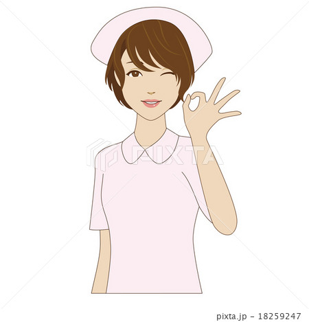 ウィンクしながらOKサインをする女性看護師 ウィンクしながらOKサインをする女性看護師 18259247