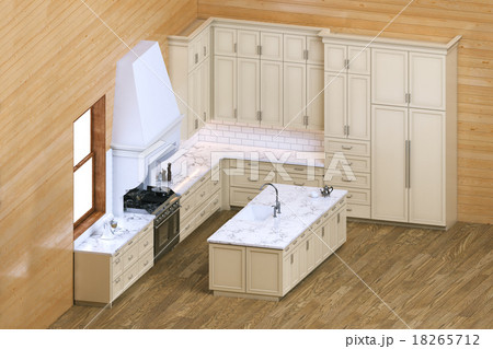 kitchen interior in wooden luxury home 18265712