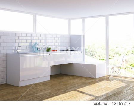 modern white kitchen in bright interior 18265713