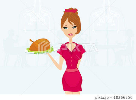 Beautiful Waitress serving a turkey 18266256