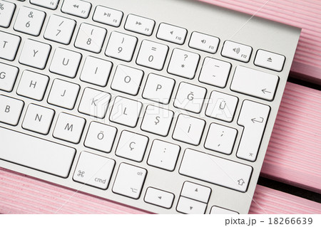 Close up of a Modern White, Gray Computer Keyboard 18266639