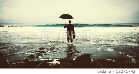 Lonely Businessman Alone Anxiety Beach Concept Lonely Businessman Alone Anxiety Beach Concept 18271742