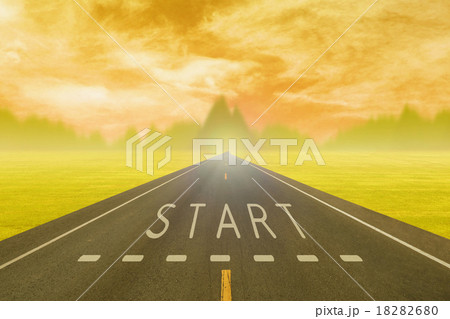 road through the field with sign start road through the field with sign start 18282680